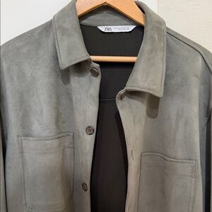 Zara Men's Gray Suede Shirt Jacket